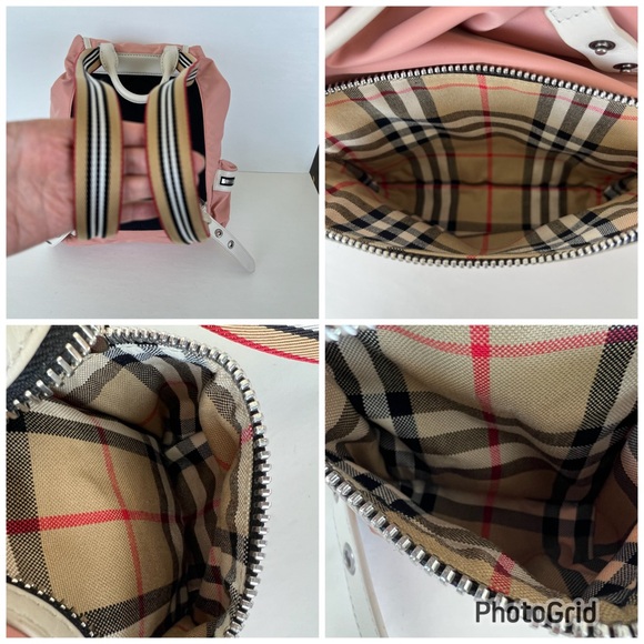 BURBERRY Rucksack Mauve Nylon w Leather Trim Drawstring Side Pockets Backpack - Picture 14 of 16